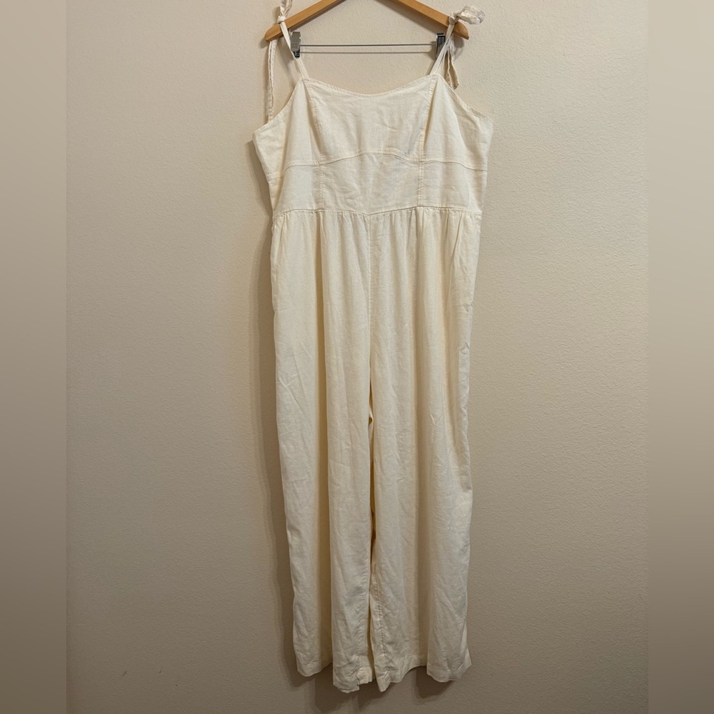 Old Navy Cami Jumpsuit Cream XXL Linen Blend Wide Leg Pants
